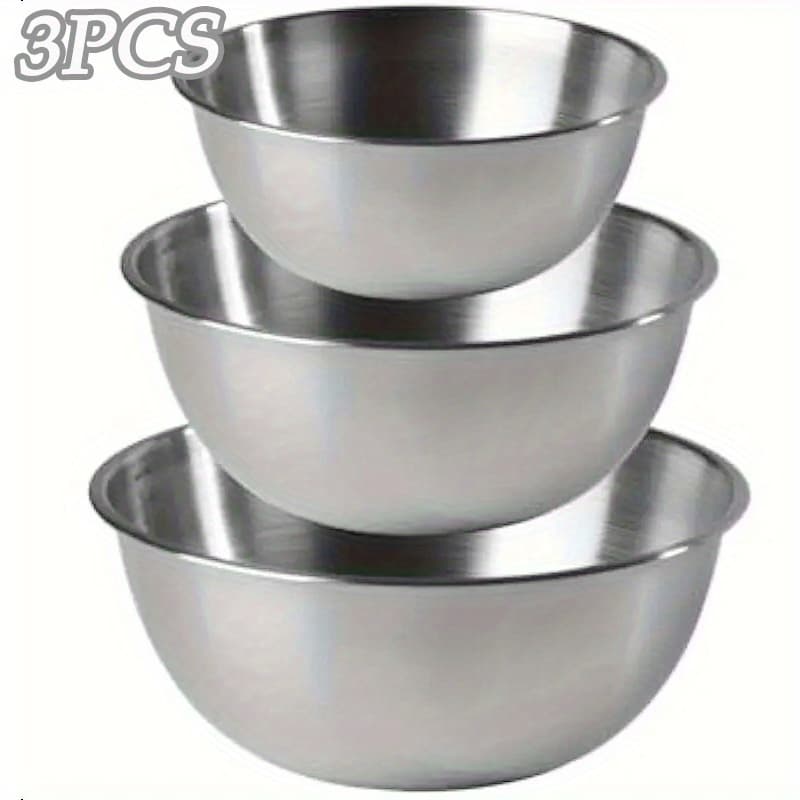 TEMU Set Of 3 Stainless Steel Mixing Bowls, Ideal For Baking, Featuring Small And Sturdy Flat-bottomed Bowls That Stacked, Perfect For Cooking, Baking, Serving Salads, And Food Prep