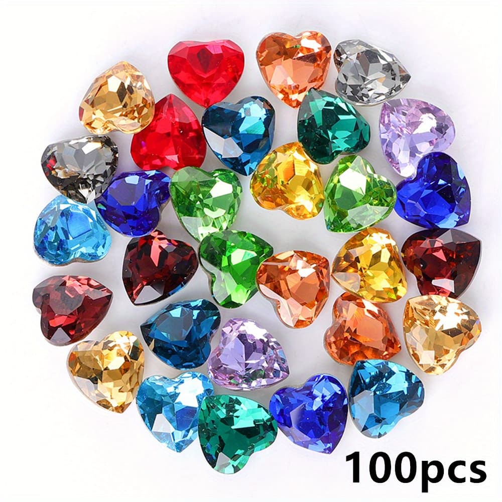 TEMU 100pcs 0.8cm/0.31in Colorful Peach Heart Pointed Bottom Ornaments Super Glitter Acrylic Valentine's Day Wedding Decoration Diy Crafts Random Color