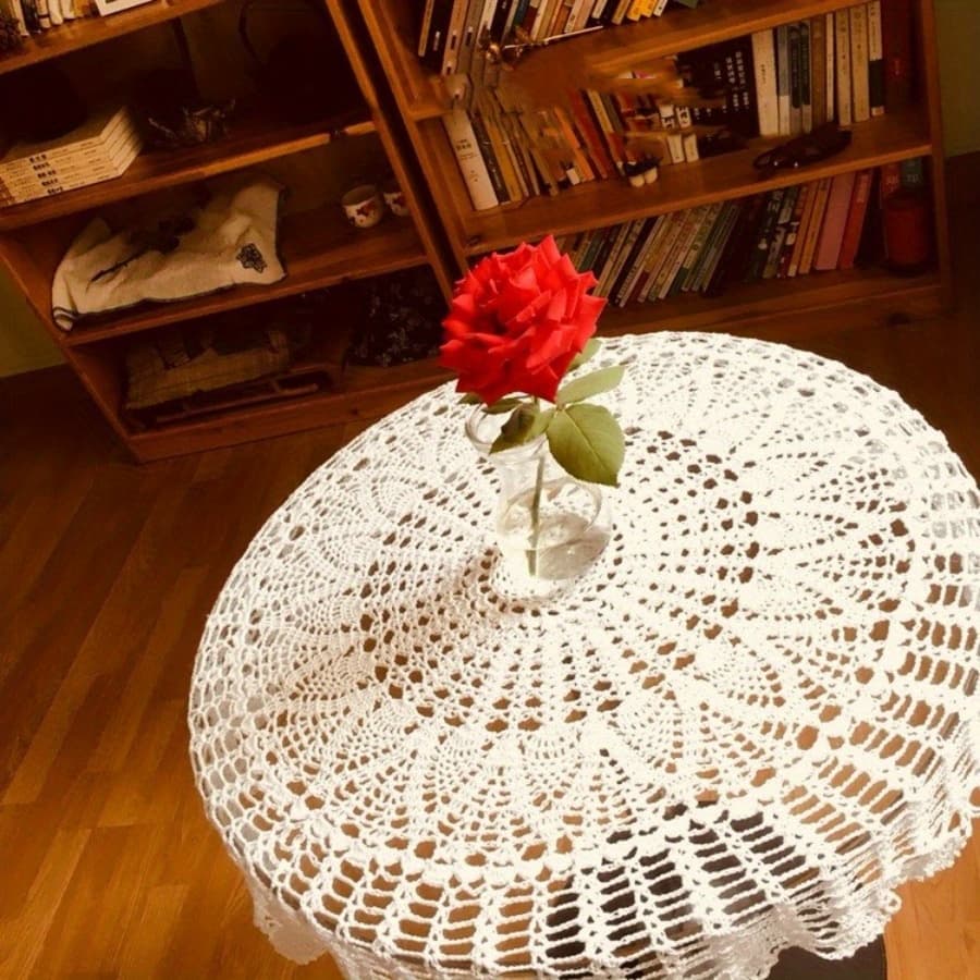 TEMU Vintage Hollow Tablecloth Beige Velvet Crochet Round Coffee Tablecloth Dustproof Tablecloth Home Decoration