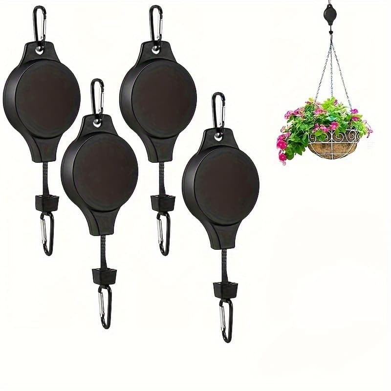 TEMU 4pcs Plant Hook Pulley, Retractable Plant Hanger, Easy-to-reach Hanging Flower Basket For Pots And Bird Feeders Hang High And Pull Down Or Feed