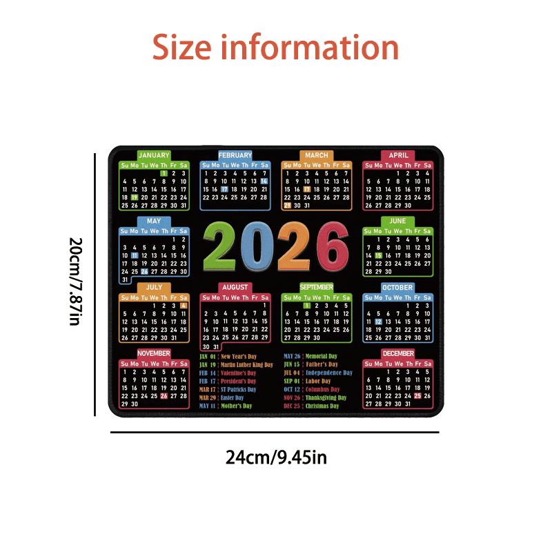TEMU 1pc Mouse Pad, 7.87*9.45in, Holiday Reminder, Small Size Desktop Desk Pad, Ideal For Use, & Desktops, Pad Calendar, Computer Mouse Pad