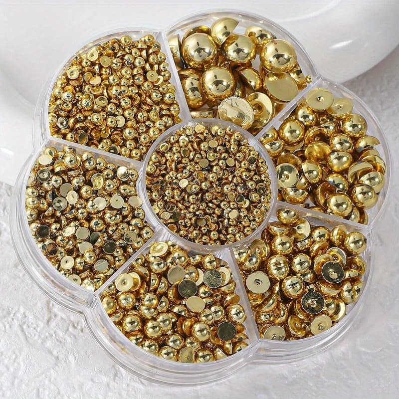 TEMU Luxury Half Round Grids Colorful Flat Bottom Resin Nail Art Accessories Diy Nail Charms