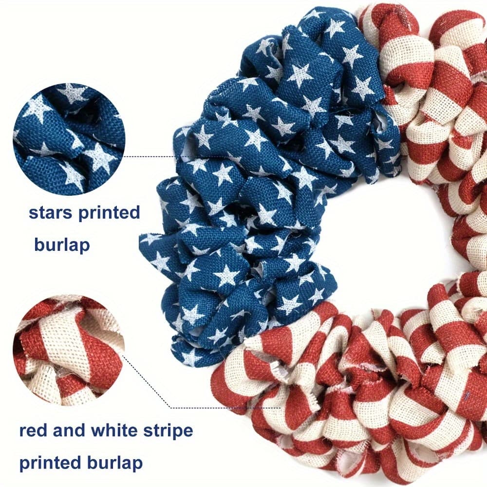 TEMU Gxf 15.7" Patriotic Burlap Wreath, Summer Burlap Stripe And Stars Printed Wreath For The Front Door