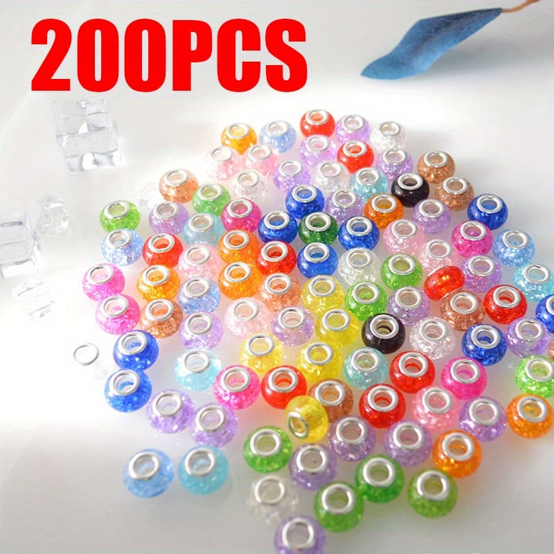TEMU 200pcs Colorful And Diverse Panjia Large Bead Accessories Round Handmade Bead Bracelet With Multiple Colors And Styles