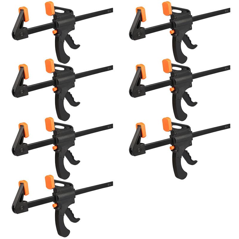 TEMU 7pcs Woodworking Quick Clamps - -hand Operation, 4-inch Mini Ratchet Clamp With Dual Orange Trigger Handles, Metal Structure, Suitable For Crafts And Wood Glue, Carpentry Tools