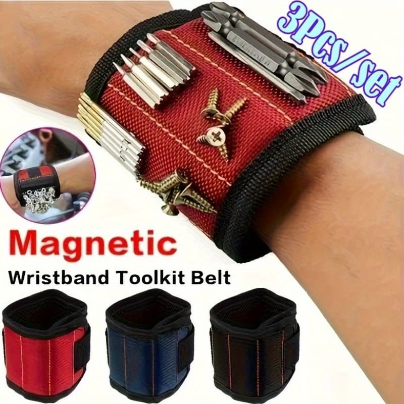 TEMU 3pcs Super-strong Magnetic Tool Wristband-suitable For Screws, Nails, Bolts, And Drills - Unique Support Design-perfect Gift For Fathers, Husband, , Electricians, And Auto Mechanics