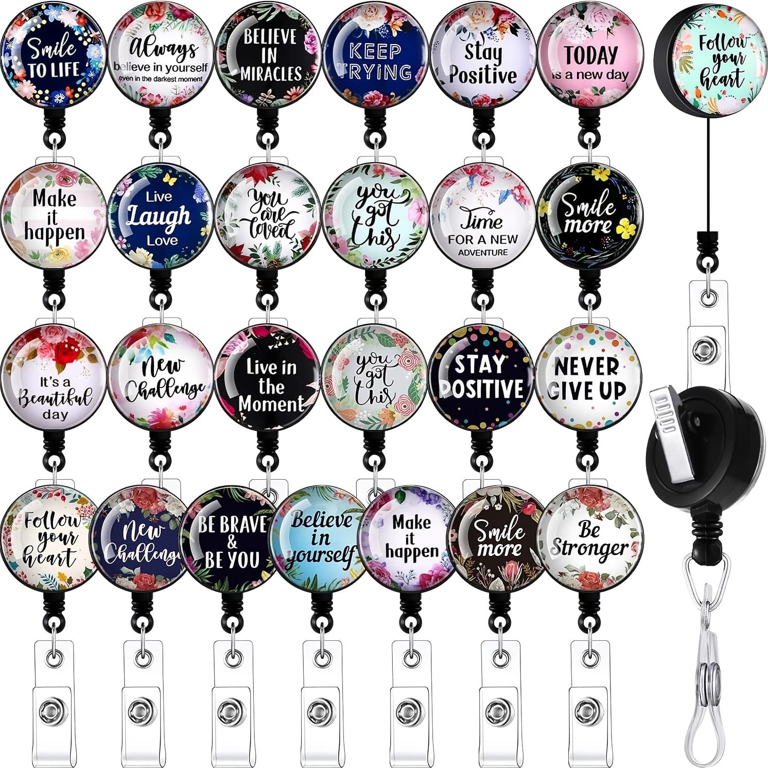 TEMU 2d 26pcs Fun Badge Reels, Retractable, With Inspirational Quotes, Cna Week Appreciation Gift, Blood Collection Badge Holder, Decorative Reel With Alligator Clip, Suitable For Office Workers,