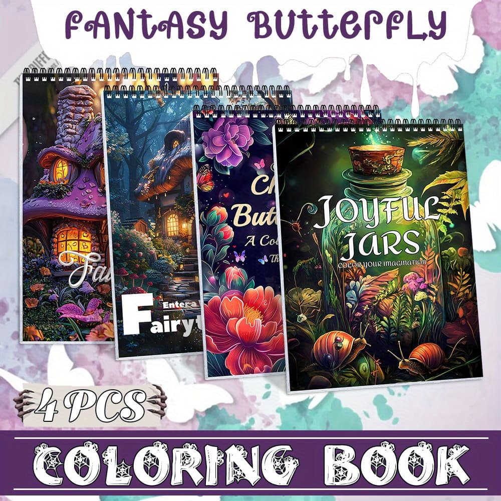 TEMU 4pcs Of Adult Coloring Book Sets With Different Themes - Exquisite Cover Design, Spiral Binding, Thickened Paper, Rich Content, Perfect As A Holiday Gift For Easter, Thanksgiving, Christmas, Etc.