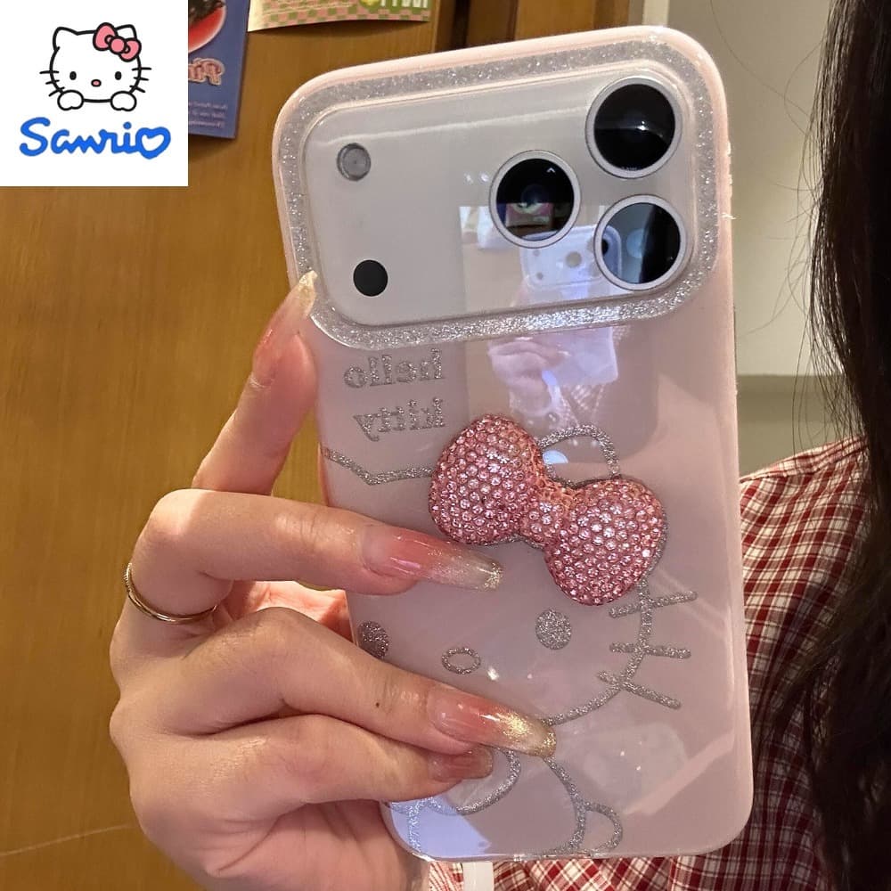 TEMU Phone Case - Adorable Phone Case Featuring A With A Full Diamond Bow, Perfect For For Iphone Including . This Hello Kitty Case Is Stylish And Suitable For Iphone 17 Series And 14 Series