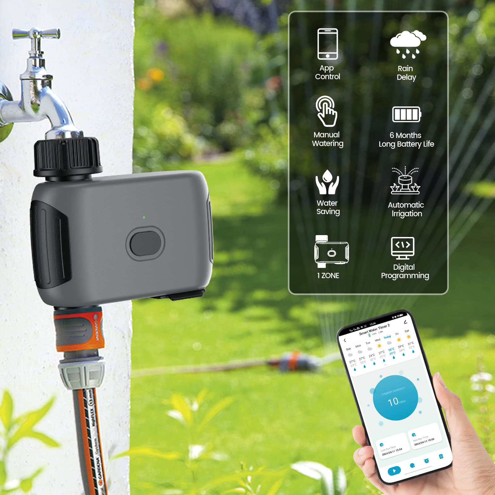 TEMU Insoma Wifi Water Timer For Garden Hose, Smart Automatic Irrigation System With Control, Water Saving Valve Timer For Yard Lawn Pool, Rain Delay, 3/4" Threads, 6-month