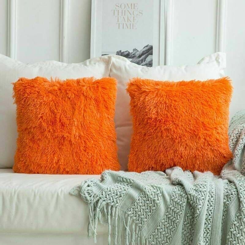 TEMU 2pcs Long Pile Soft Shaggy Faux Fur Plain Fluffy Cushion Covers Pillow Case- Thick, For Winter | Ideal For Living Room, Bedroom & Office Decor