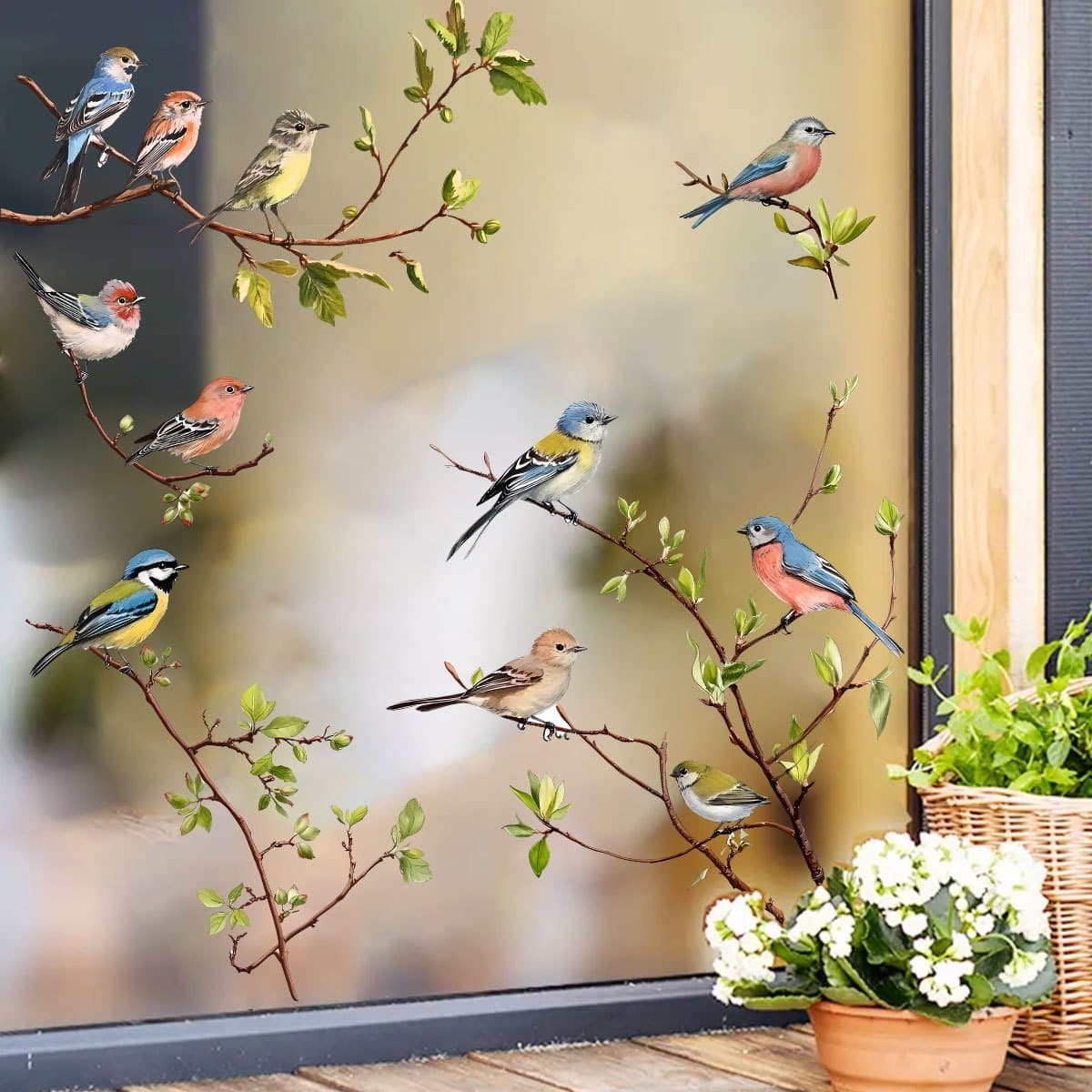 TEMU Newly Designed Painted Tree Branch Bird Static Cling Wallpaper For Bedroom Home Decoration And Wall Stickers