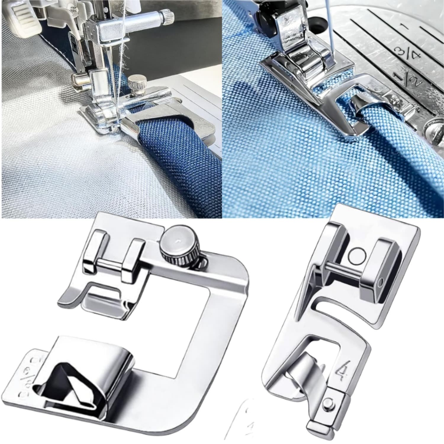 TEMU 2pcs Rolled Hem Presser Foot Set, Wide & Narrow Feet Kit, Universal Low Shank Sewing Machine Foot For Brother , Sewing Tool For Delicate & Thick Fabrics