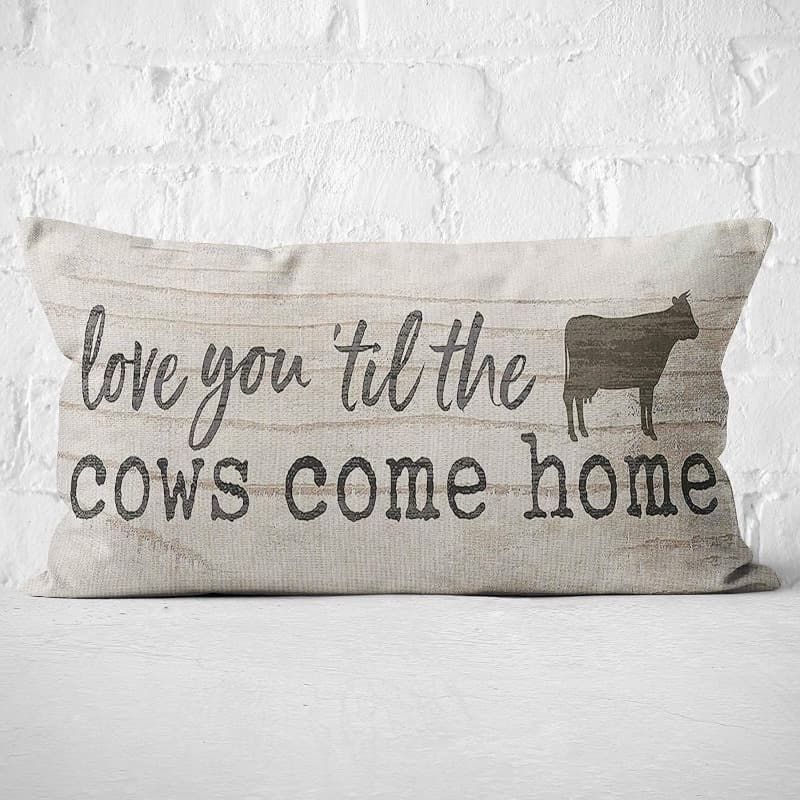 TEMU 1pc Farmhouse Cow Print Throw Pillow Cover - Till The Cows , Cow Lumbar Cushion Cover With Zipper Closure, Machine Washable For Country, Cabin, Or Ranch Decor, 2d Flat