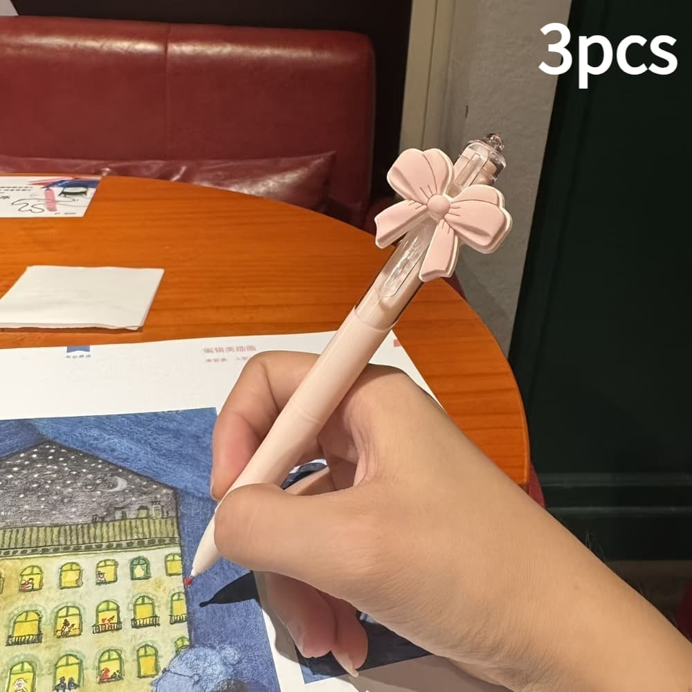 TEMU Gift For Her/him 3 Pink Bow Party Ballpoint Pens | Made Of Plastic, Ideal For Birthdays, Weddings, And Graduation Ceremonies