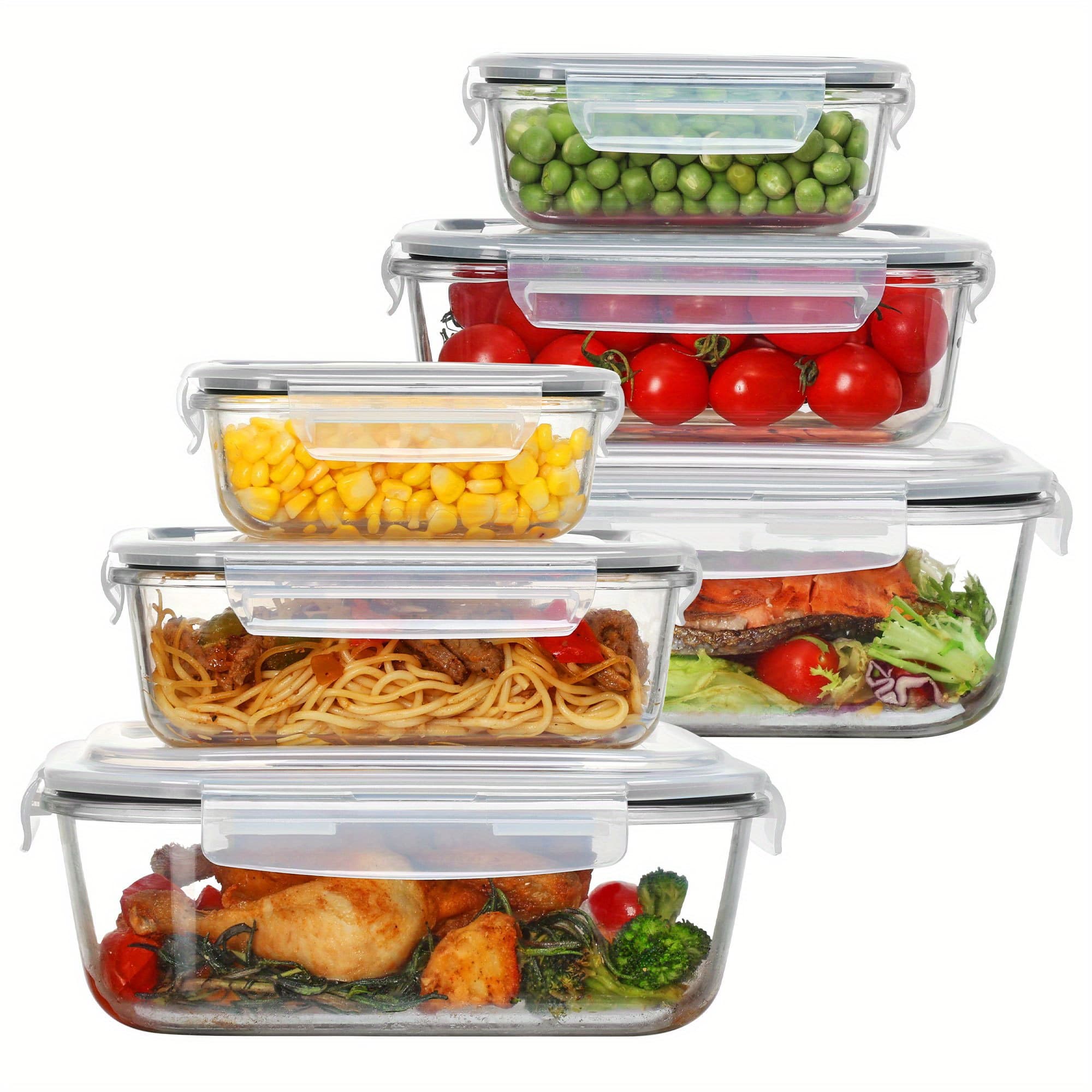 TEMU 2.26l/ 76oz Extra Large Glass Food Storage Containers With Lids, 6 Pack Meal Prep Container Set, Airtight Lunch Boxes With Snap Locking Lids For Microwave, Oven, Freezer, Dishwasher