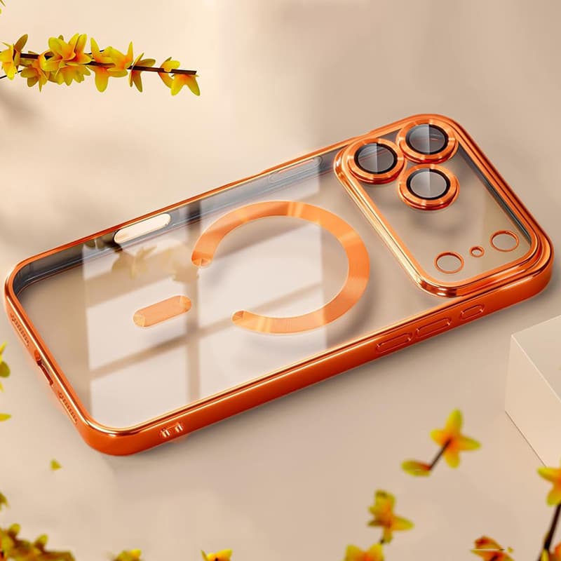TEMU Phone Case - Luxury Plating Transparent Magnetic Wireless Charging Soft Case Compatible With For Iphone 17 16 15 14 13 12 11 Pro With Lens Protection Shockproof Armor Clear Cover