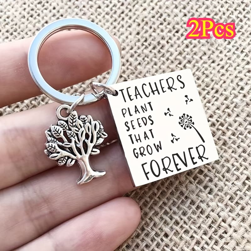 TEMU 2pcs Unique Tree Of Life Stainless Steel Keychain - Durable Key Ring With Charm - Perfect Teacher's Day Gift, Long-lasting, And Meaningful Accessory For Educators