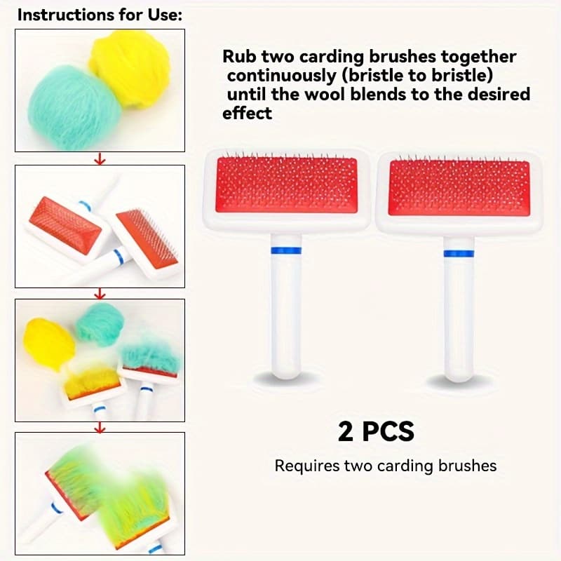 TEMU 2pcs Wool Felting Comb Set, Wool Brush, Needle Felting Comb, Wool Felting Making Tools Tools, Fiber Mixed Color Fiber Comb, Small Size