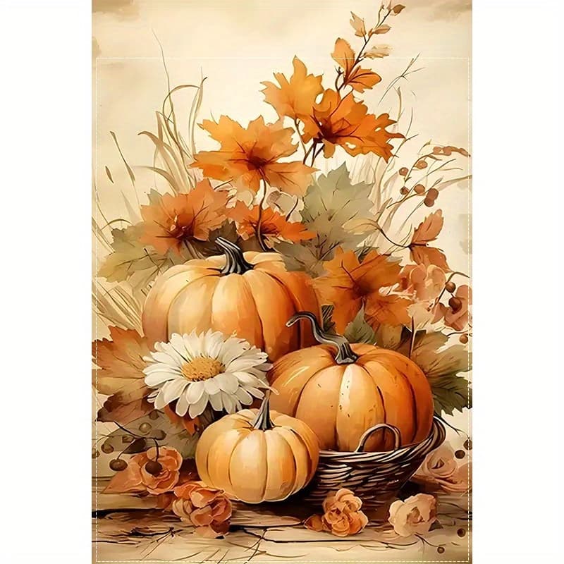 TEMU Garden Flag - 1pc, Double-sided Polyester Burlap, Fade-resistant, Machine Washable, No Power Required, Patterns , Daisies And Pumpkins, Suitable For Thanksgiving Decoration, 12x18 Inches