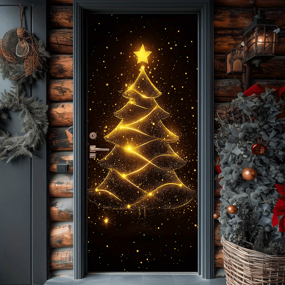 TEMU 2d Flat, 2d Door Banner, 2d Door Sign Holiday Spotlight Christmas Tree Door Cover, 100% Entrance Decoration, No Electricity Needed, Indoor Outdoor Holiday Decoration