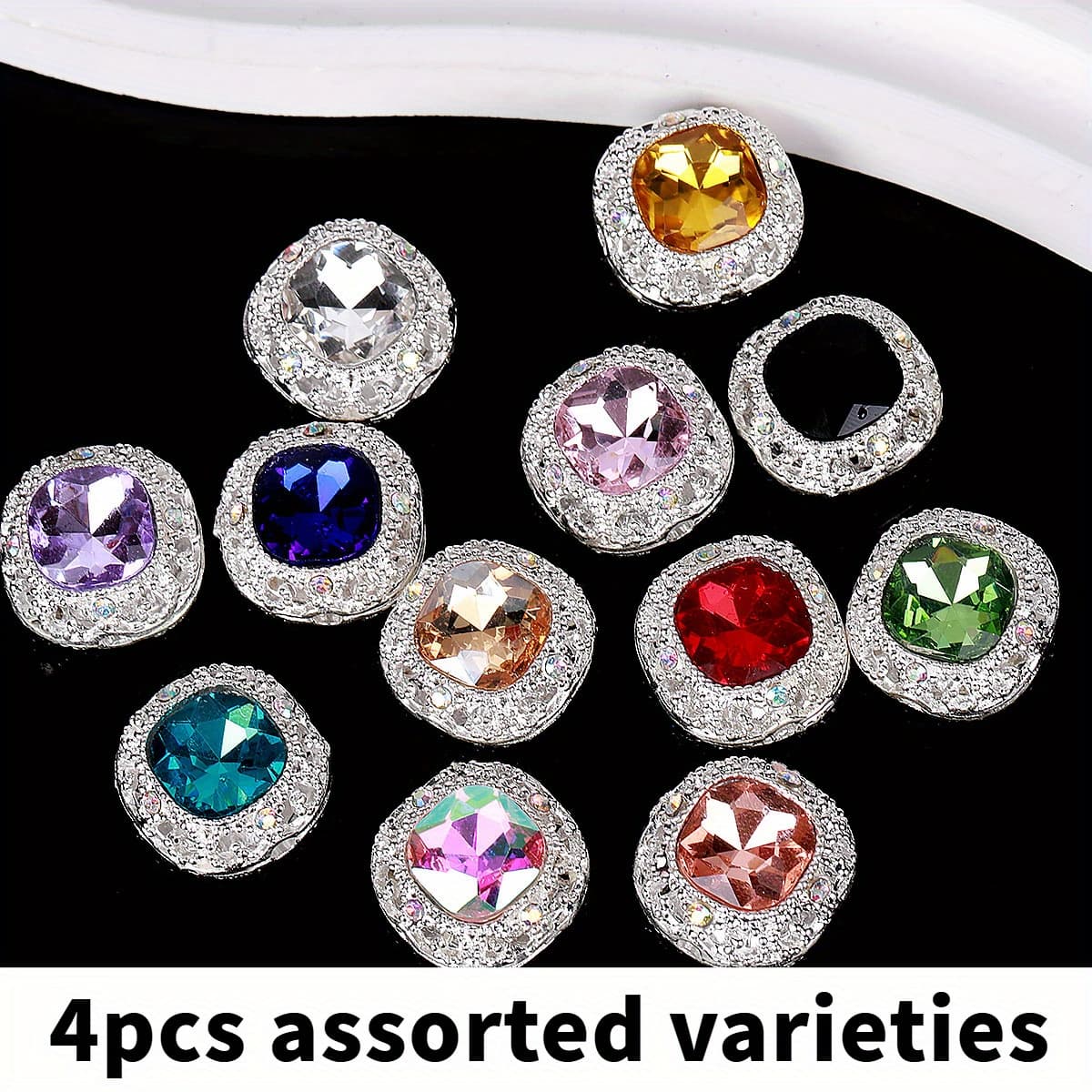 TEMU 4pcs Sparkling Double-sided Square Design Alloy Spacer Beads Diy Handmde Crafts Beads For Jewelry Making Beaded Pen Bracelet Keychain Bag Chain Beading Jewelry Accessories With Straight Hole