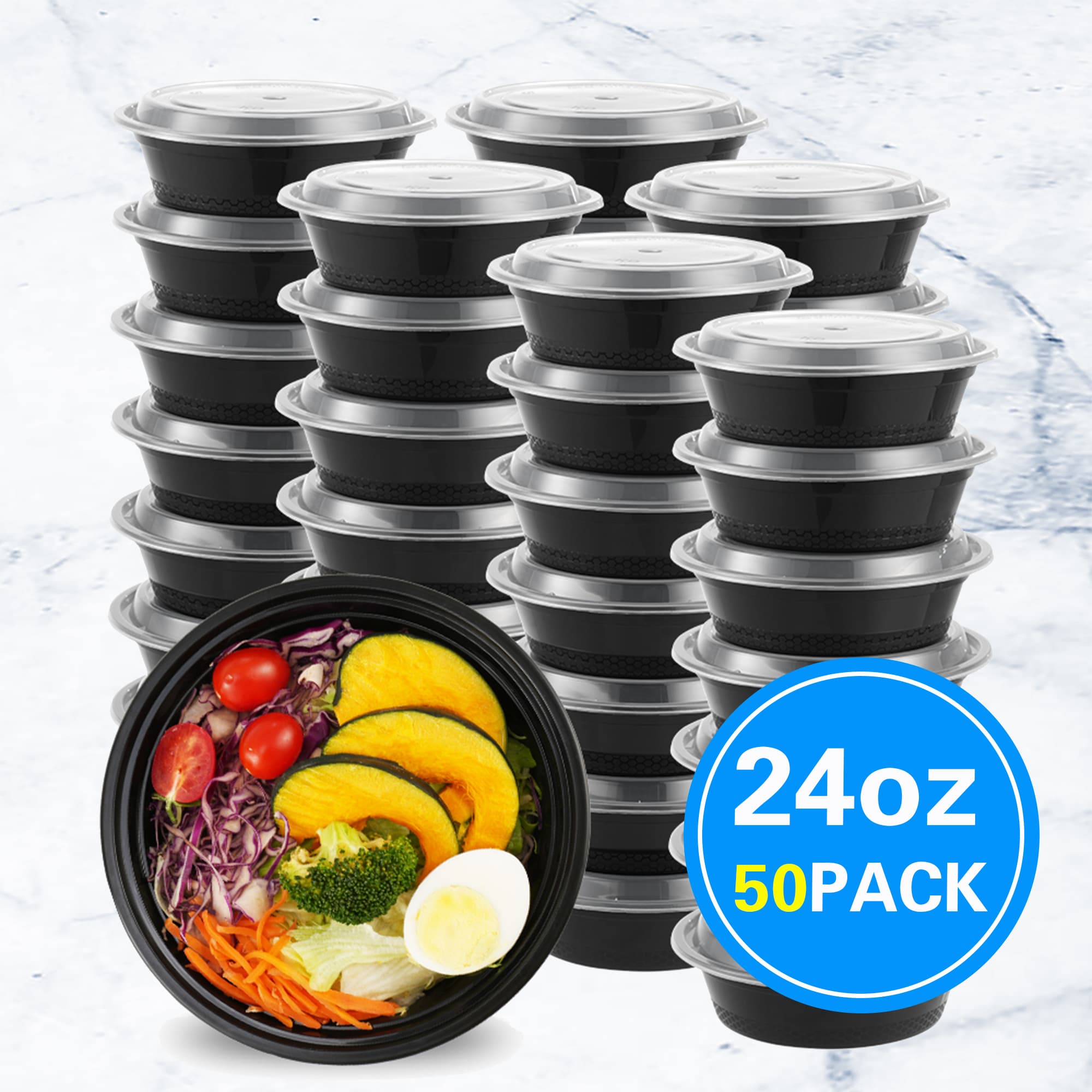 TEMU 100pcs 24oz Black Round Meal Prep Containers, Disposable Bento Box, Lunch Box, Kitchen Organizers And Storage Accessories, Microwave & Dishwasher & Freezer Safe, Christmas, Local Warehouse