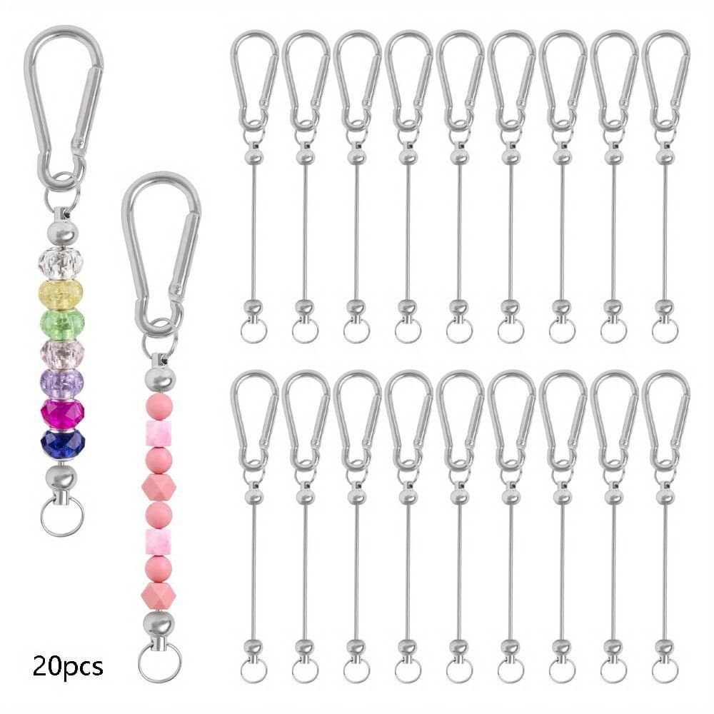 TEMU 20pcs Of Innovative Beaded Climbing Buckles For Women's Bags, Silver Metal Keychain Pendants Suitable For Bead Projects