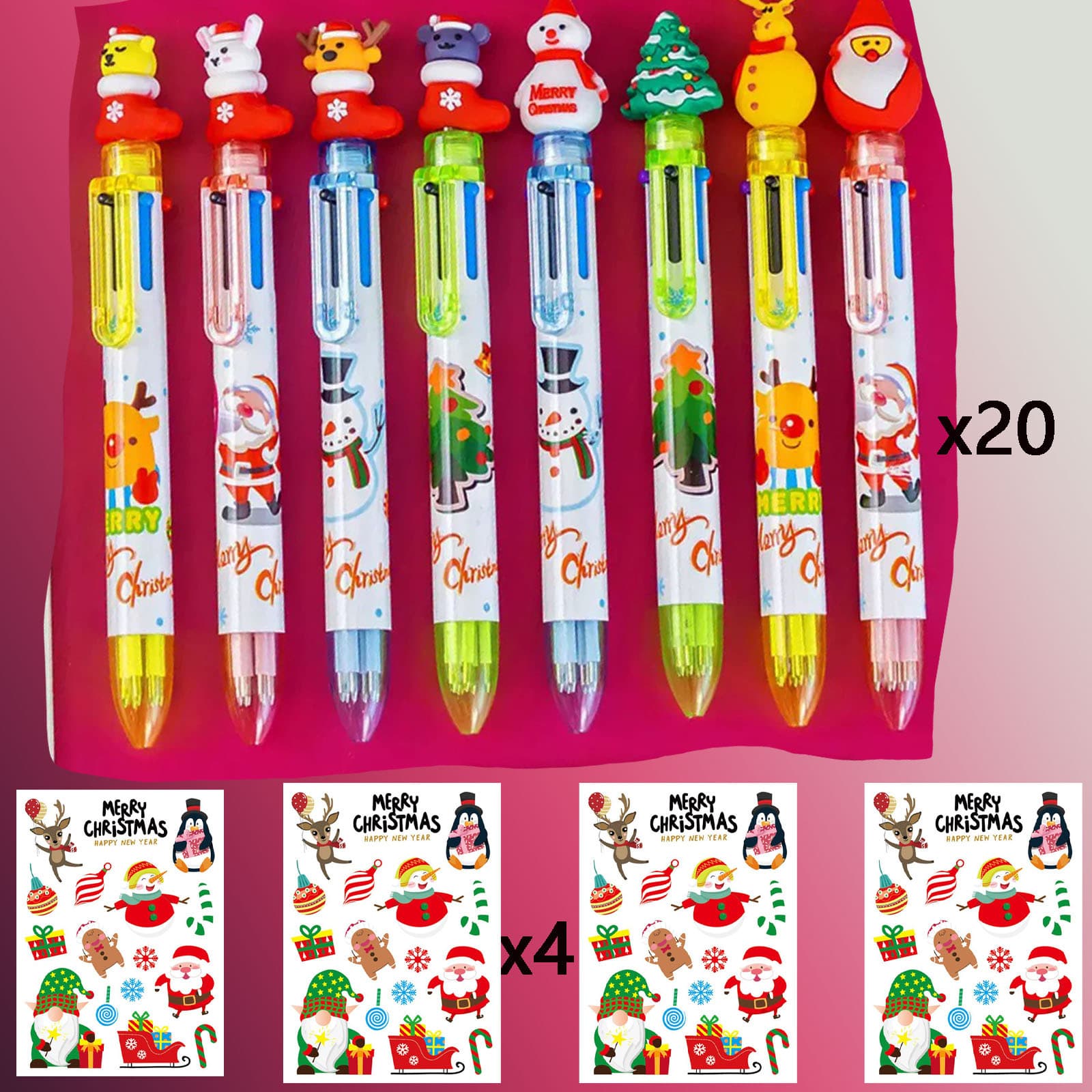 TEMU 24pcs 6-in-1 Ballpoint Pens, Including 20 Ballpoint Pens+ 4 Stickers, 4-color Retractable Ballpoint Pens, Suitable Parties, Office Supplies, And Celebrations