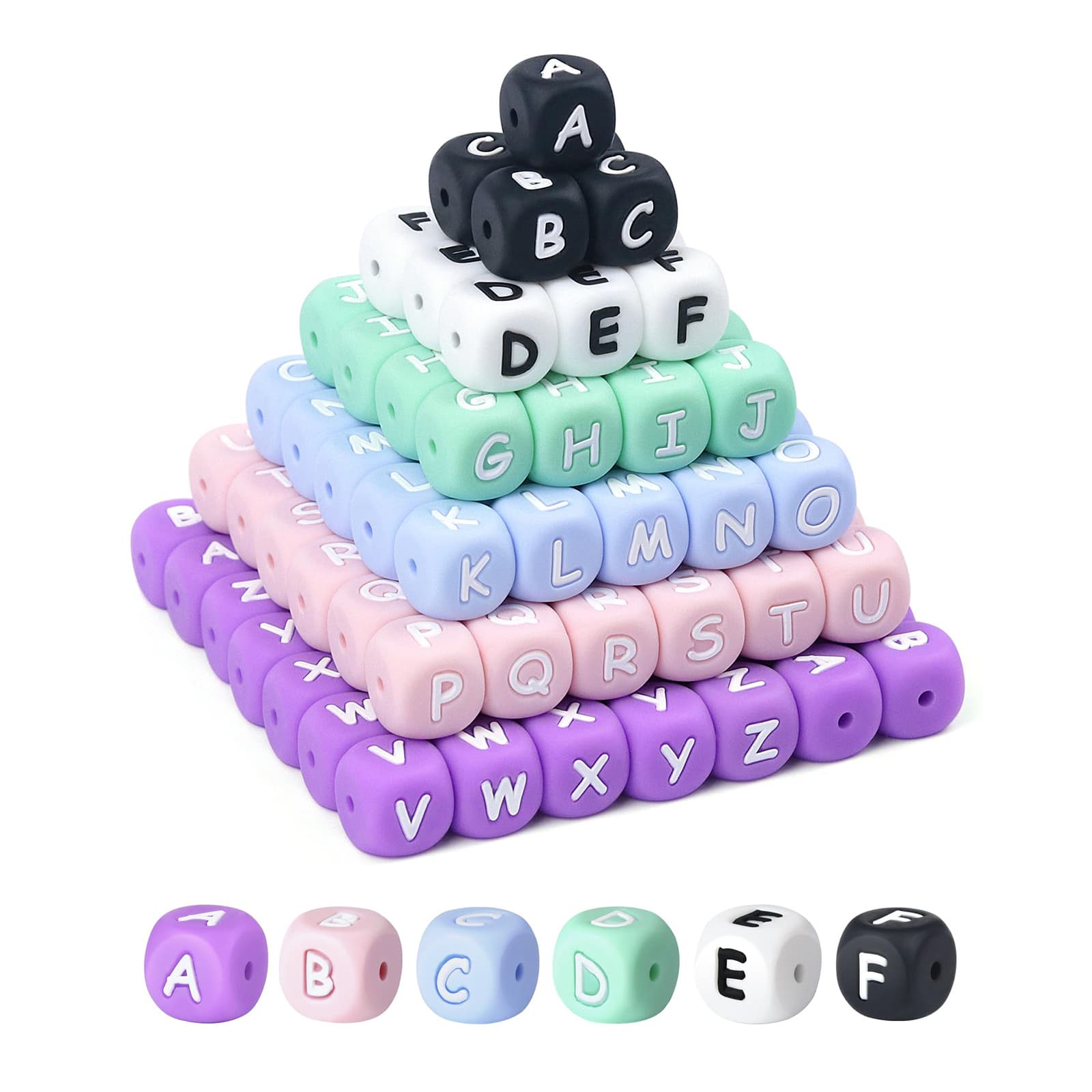TEMU 156pcs 6 Color Set 12mm Silicone Beads With A-z Letter Square Beads For Bracelets And Keychains