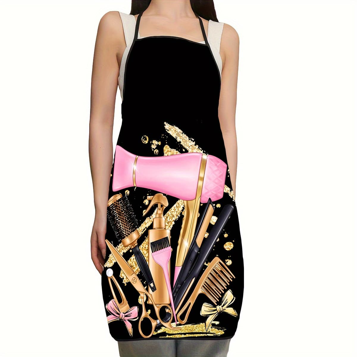 TEMU A 1pc Apron With A Hair Tool Pattern Printed On It, Stylish And Suitable For Hairdressers And Other Engaged In Hair Related Work To Wear During Work, Serving As Protective Clothing