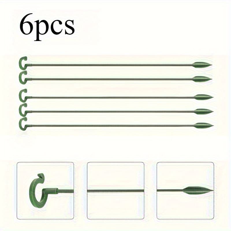 TEMU 6pcs Green Plastic Plant Support Stakes With Hooks - Fiberglass Garden Stakes For Potted Plants, Orchid , Outdoor And Indoor Gardening Additions, Durable And Lightweight Design