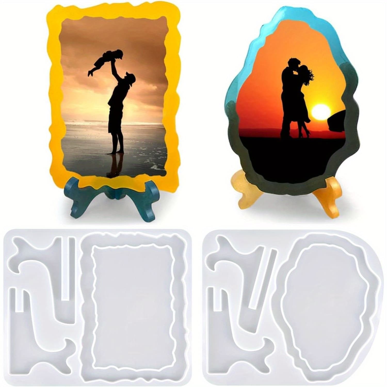 TEMU 2pcs Silicone Resin Molds For Photo Frame | Kickmove Brand, Color, Rectangle & Oval Shapes With Stand Holder For Resin Casting