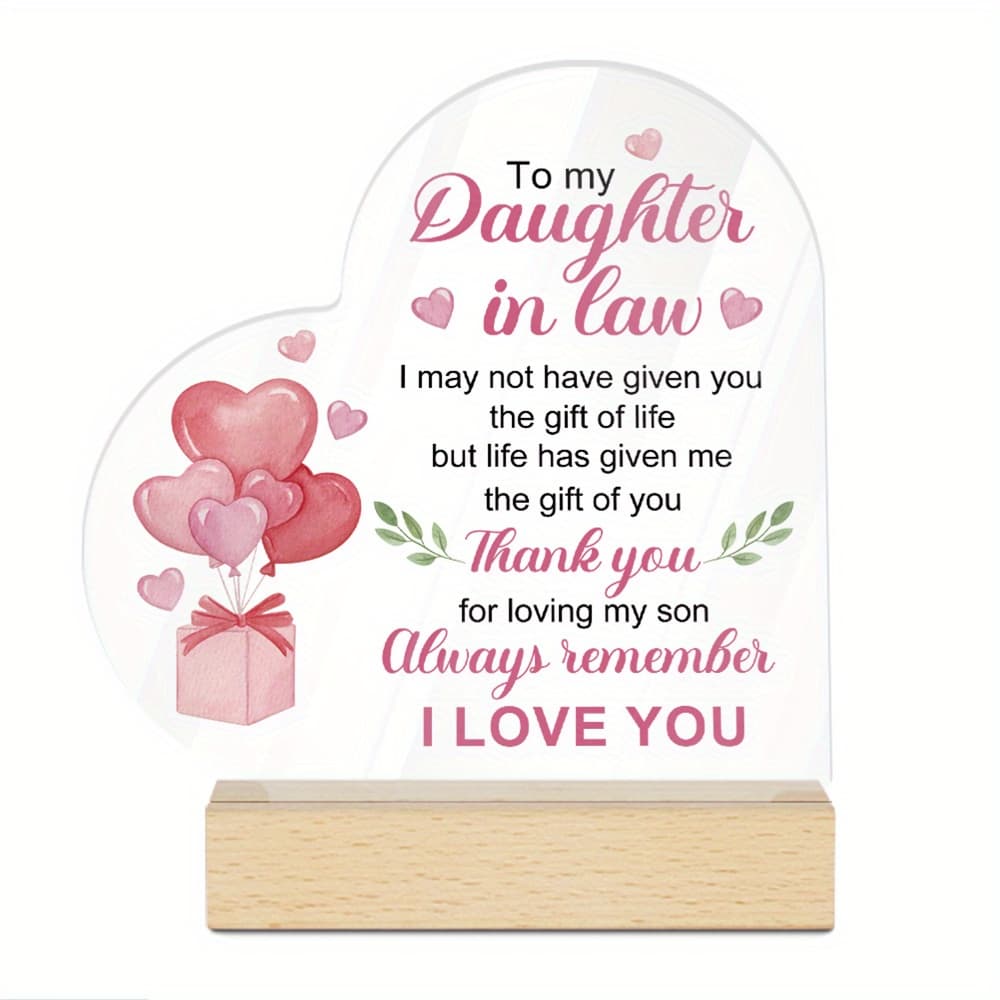 TEMU [2d Flat] Putuo Decor 1pc Heart-shaped Acrylic Sign With A Wooden Base, A Reminder Of My Love For My Daughter-in-law, Decorating A Room Or As A Gift.