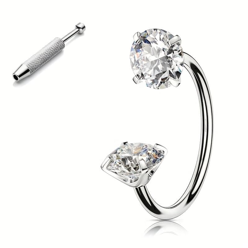 TEMU Horseshoe Nose Ring Earrings, 18g Internally Threaded Ladies Nose Ring, Cubic Zirconia Nose Stud, Lip & Brow Spiral Piercing Jewelry With Grabber Tool