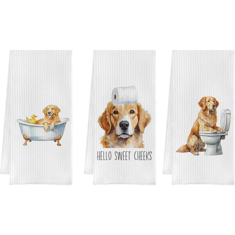 TEMU 3pcs 18 X 26 Inch Funny Golden Retriever Kitchen Towels, Golden Retriever Kitchen Towels Golden For Dog Lovers Golden Soft And Comfortable Reusable