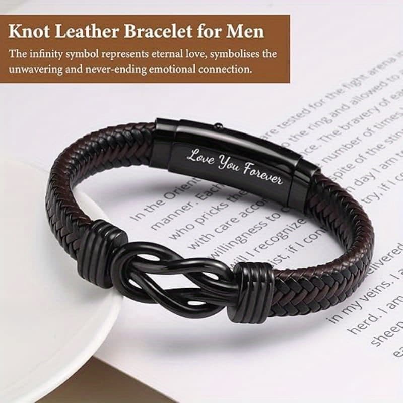 TEMU 2pcs Men's 316l 316l Stainless Steel Magnetic Leather Bracelet, Braided Leather Bracelet, High Quality Punk Style Accessory For Men, For Father's Day, Christmas, Birthday Gifts