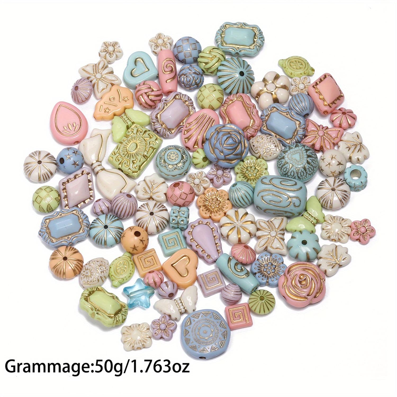 TEMU 50g Vintage Colorful Mixed Acrylic Carved Beads - Ideal For Making, Exquisite Bracelets, Necklaces, Earrings Accessories