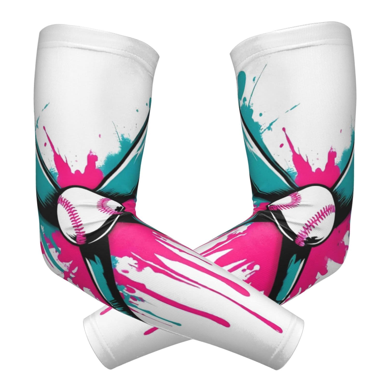 TEMU A Pair Of 3d Fashionable Outdoor Arm Sleeves Featuring Of Colorful Baseball Elements And An Ink-splatter Background, Exuding A Sporty And