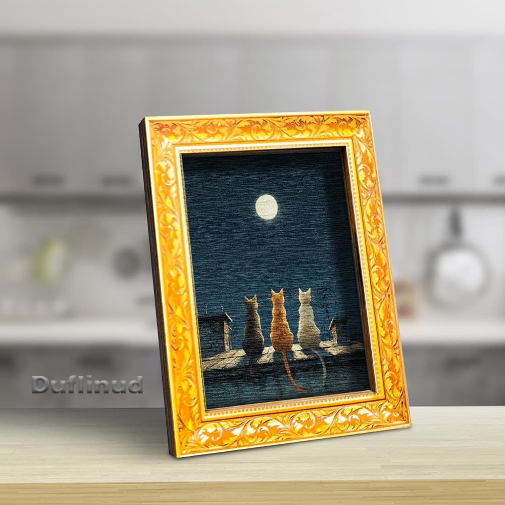 TEMU A Wooden Decoration Featuring 3 Small Cats Gazing At The A Night, Designed In A Miniature . A Wooden Fridge Magnet, Perfect For Decorating Your Kitchen Fridge Door. Adorable And Cozy