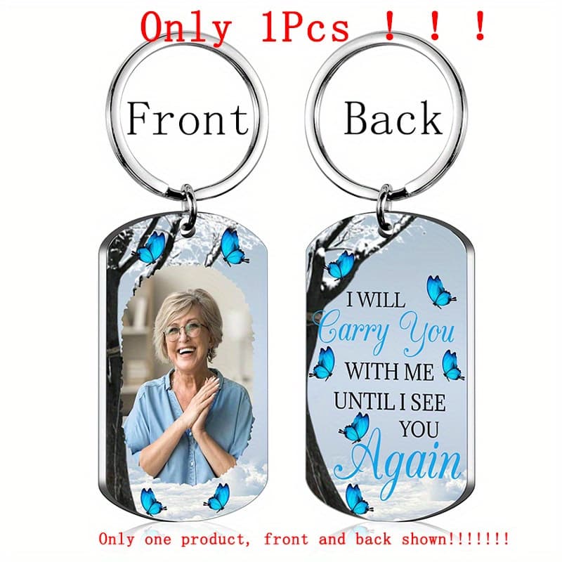 TEMU Custom Photo Memorial Keychain - Personalized Bereavement Gift For , Stainless Steel, Artistic