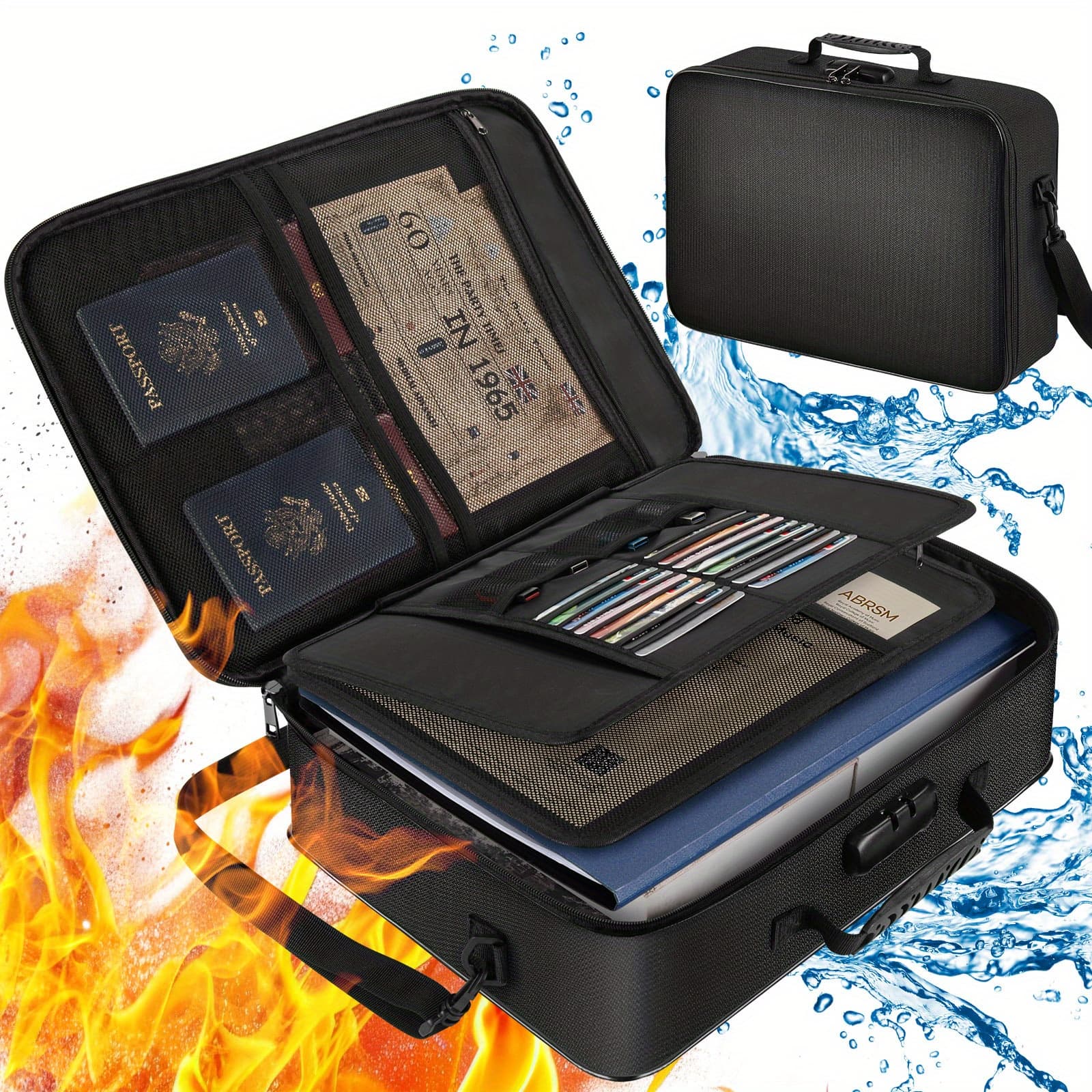 TEMU Fireproof Document Bag With Lock- Spacious Organizer For Travel, Home, Or Office Storage For , Cash, Laptops, Secure Document Carrier Secure Combination Lock, Passport Holder