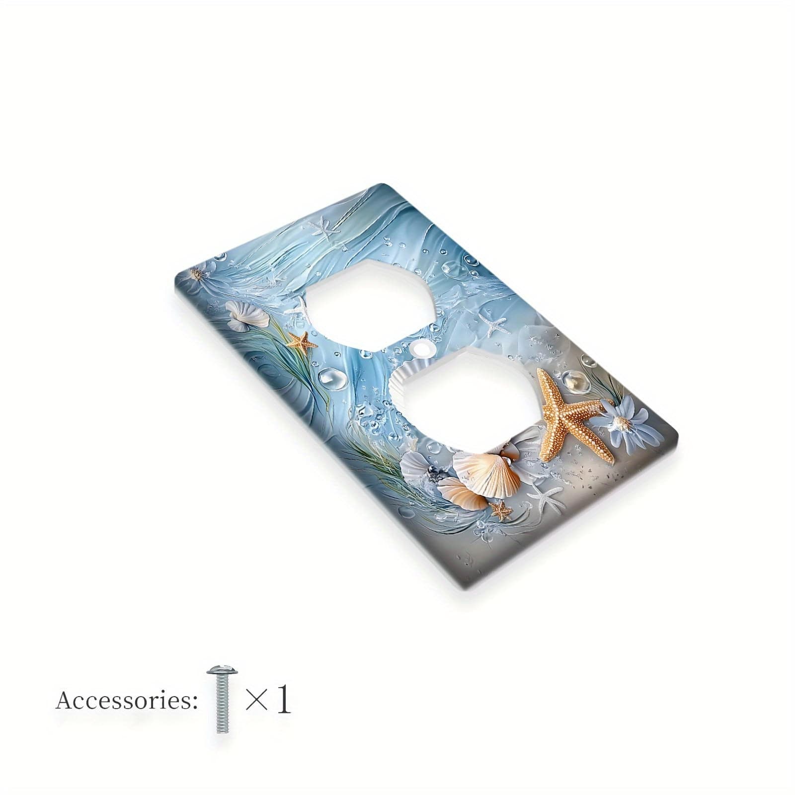 TEMU 1pc 1gang/2gang Starfish And Shells Wall Plate | Printed Panel Power Socket Cover For Bedroom, Kitchen, Home Decor
