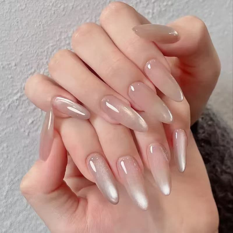 TEMU 30pcs Soft Pink Long Almond Cat-eye Press-on Nails With Glossy Finish, Perfect For Parties, Dates, And Social – Effortlessly Look