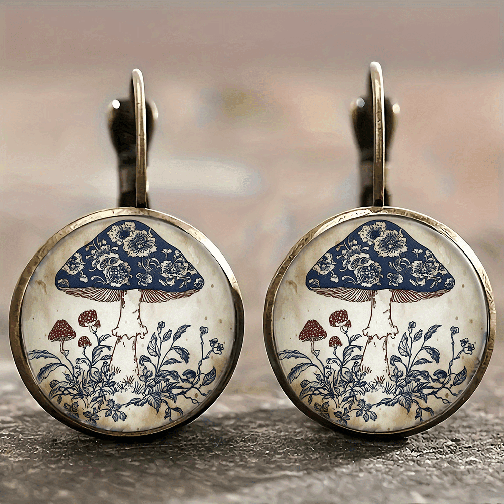 TEMU Retro Mushroom Earrings Made Of Alloy With Artistic Patterns, Perfect For A Bohemian Style. Creative Additions Make For A Unique And Statement