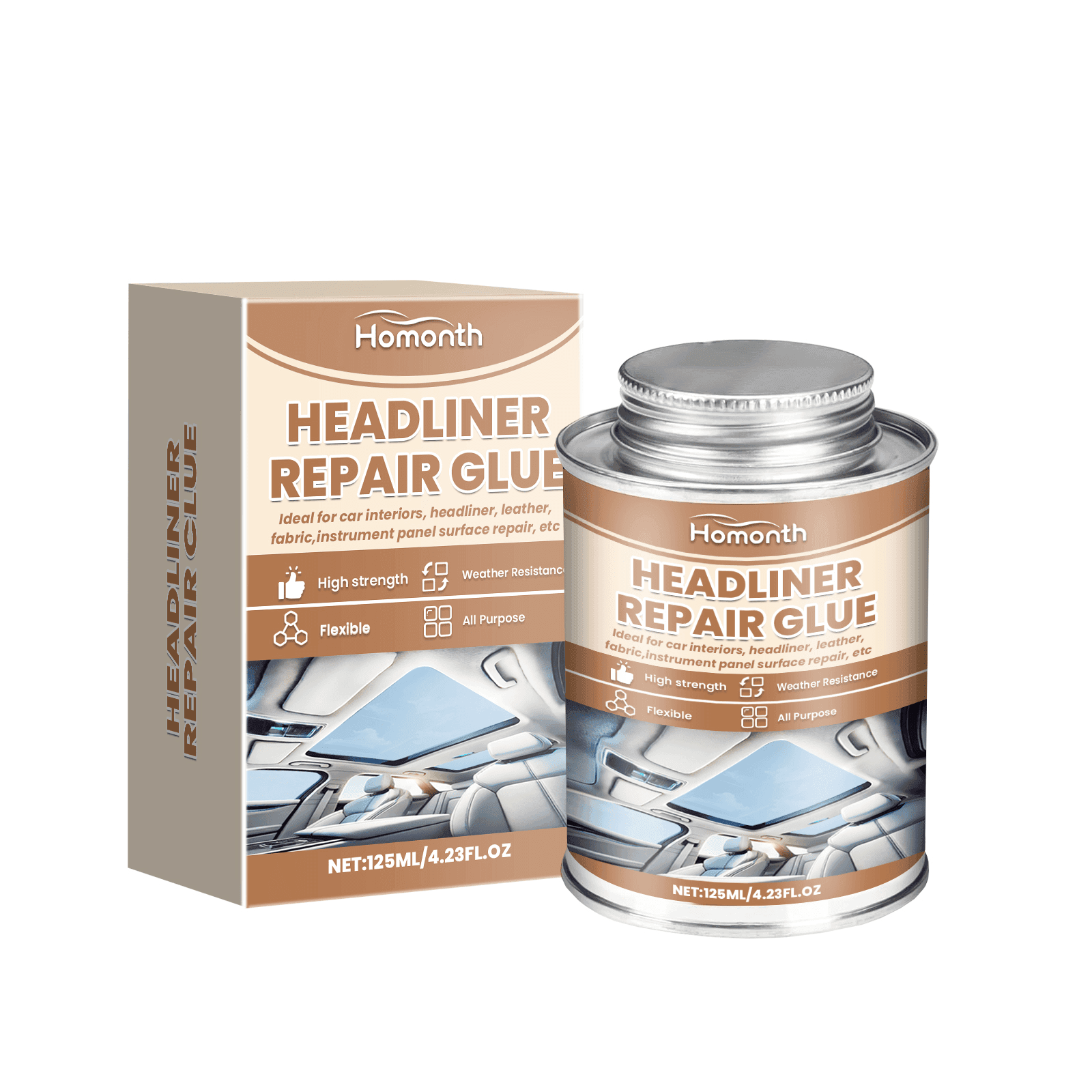TEMU Headliner Repair Glue, Car Headliner Adhesive Car Roof Liner Fabric Adhesive, Upholstery Glue For Cars, Headliner Repair Kit, Suitable For Automotive Interiors, Fabric, Leather