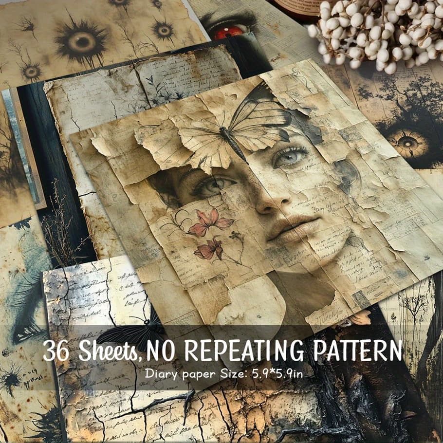 TEMU 36 Decorative Papers Featuring Old Hand Shadow Flower Designs With Thorn , Perfect For Enhancing Handmade Journals And Other