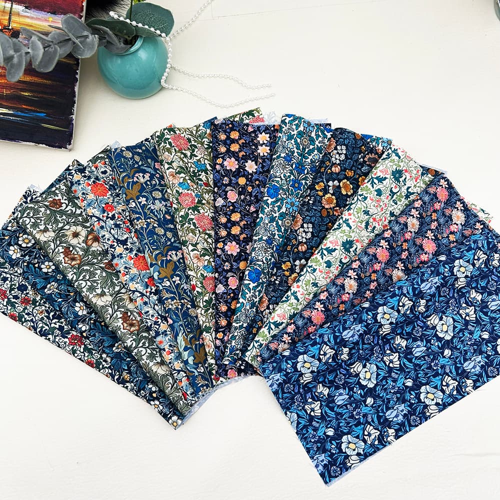 TEMU 12pcs Of Blue-themed Country Style, Vintage Floral Patterns, 100% Pre-cut Sewing Materials, Measuring 9.84*9.84 Inches, Suitable For Crafts, Sewing Patches, Doll Clothing, And Fabric Bows