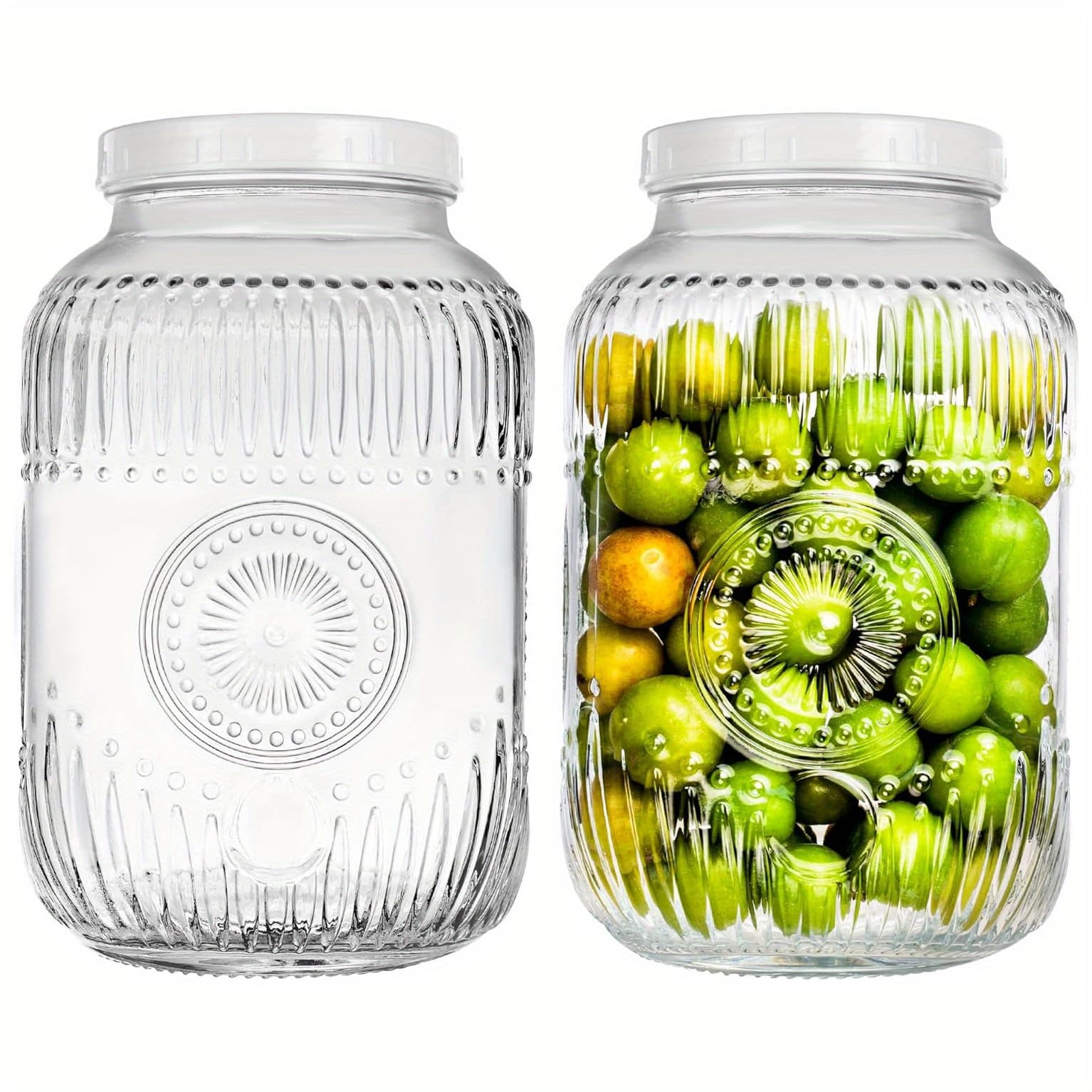 TEMU Set Of 2 One-gallon Glass Jars Featuring A Wide Opening, With A Secure Screw Lid And A Handle, Ideal For Storing , Candies, Kombucha, And For Fermentation Purposes