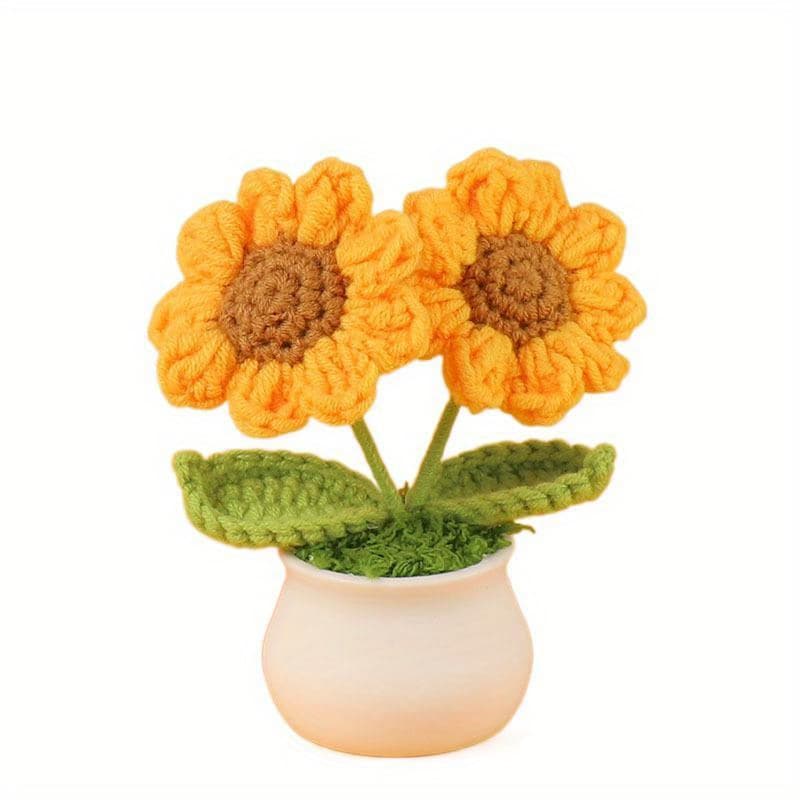 TEMU Student Era Memories Childhood Knitted Sunflower Small Potted Plant Office Desk Dining Table Small Ornament Graduation Gift